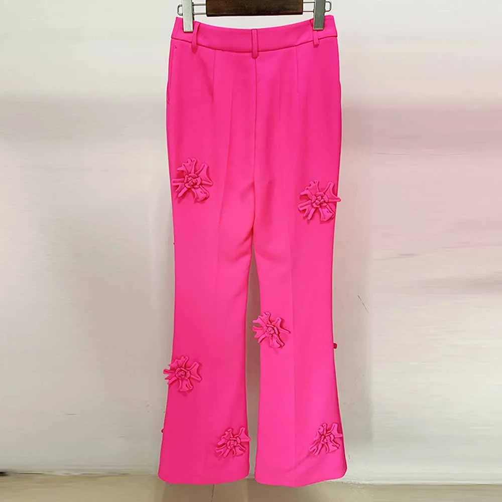 Women Crepe Couture Applique Pants Flared Trousers