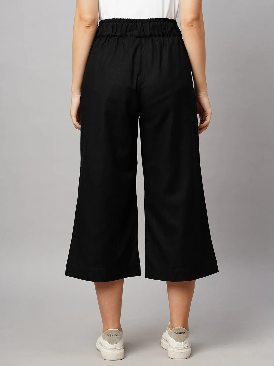 Women's Black Linen Regular Fit Culotte