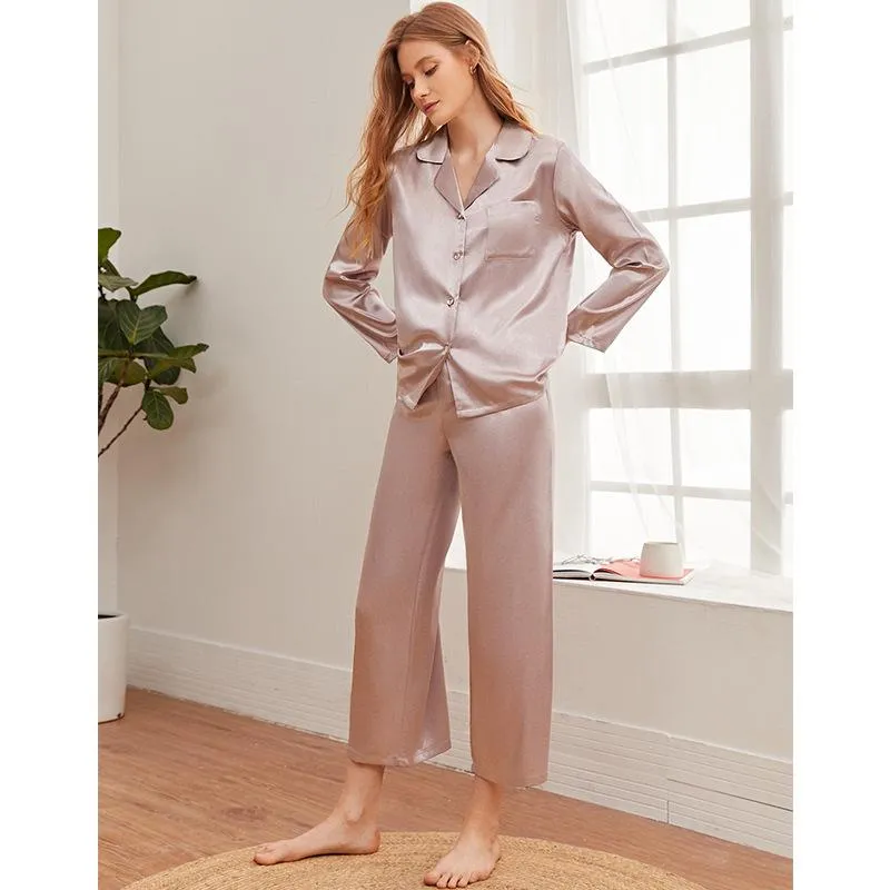 Women's Pajamas Loungewear Bathrobes Dressing Robes Home Wear Trousers Long Sleeve Suit Solid Color