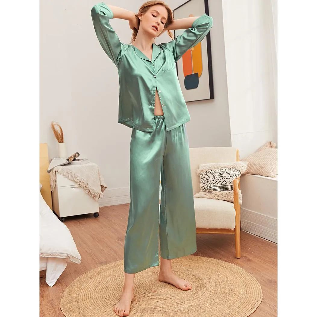 Women's Pajamas Loungewear Bathrobes Dressing Robes Home Wear Trousers Long Sleeve Suit Solid Color