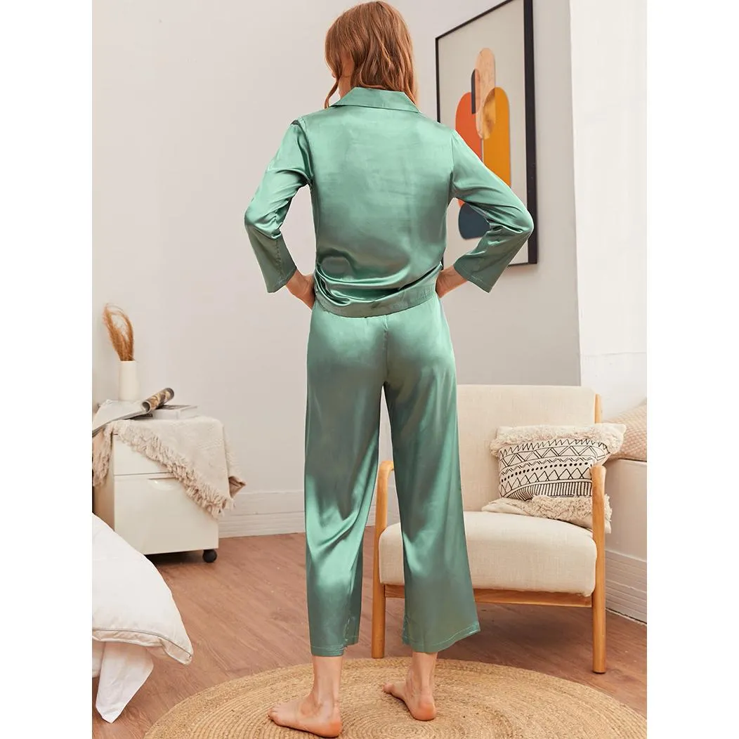 Women's Pajamas Loungewear Bathrobes Dressing Robes Home Wear Trousers Long Sleeve Suit Solid Color