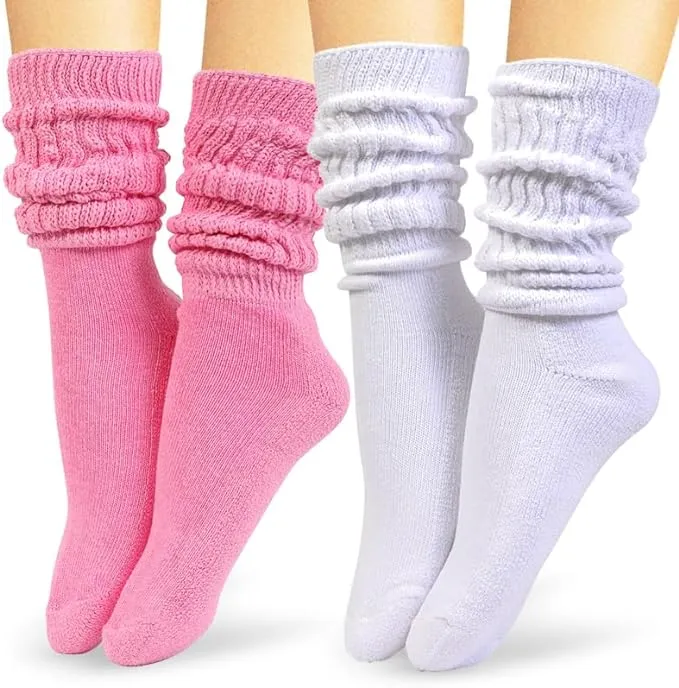 Women's Retro Slouchy Socks - 2 Pair Set for Iconic 80s & 90s Fashion - Size - 4-10