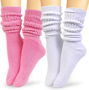 Women's Retro Slouchy Socks - 2 Pair Set for Iconic 80s & 90s Fashion - Size - 4-10