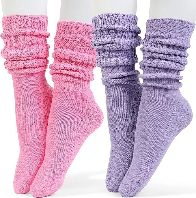 Women's Retro Slouchy Socks - 2 Pair Set for Iconic 80s & 90s Fashion - Size - 4-10