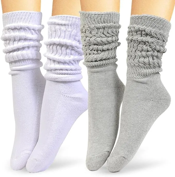 Women's Retro Slouchy Socks - 2 Pair Set for Iconic 80s & 90s Fashion - Size - 4-10