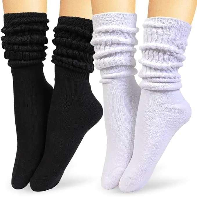 Women's Retro Slouchy Socks - 2 Pair Set for Iconic 80s & 90s Fashion - Size - 4-10