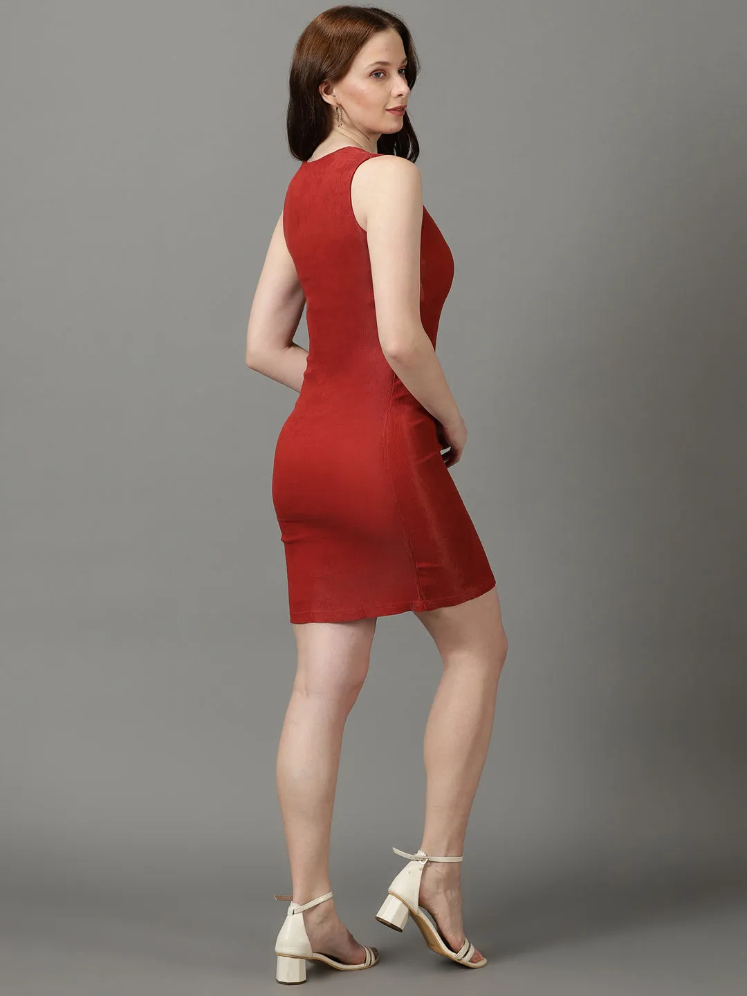 Women's Rust Solid Bodycon Dress