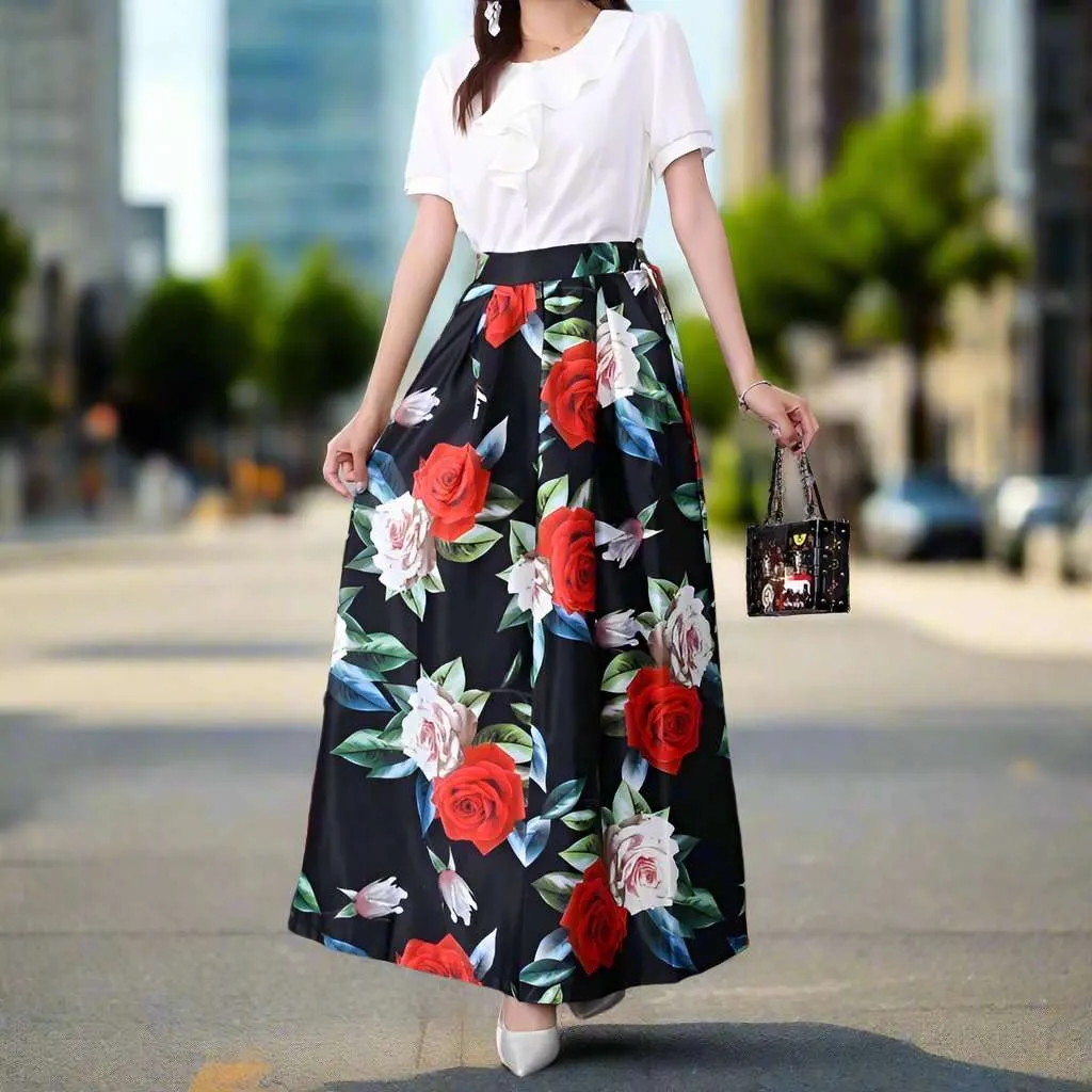 Women's Smooth Fabric Long A-line Skirt