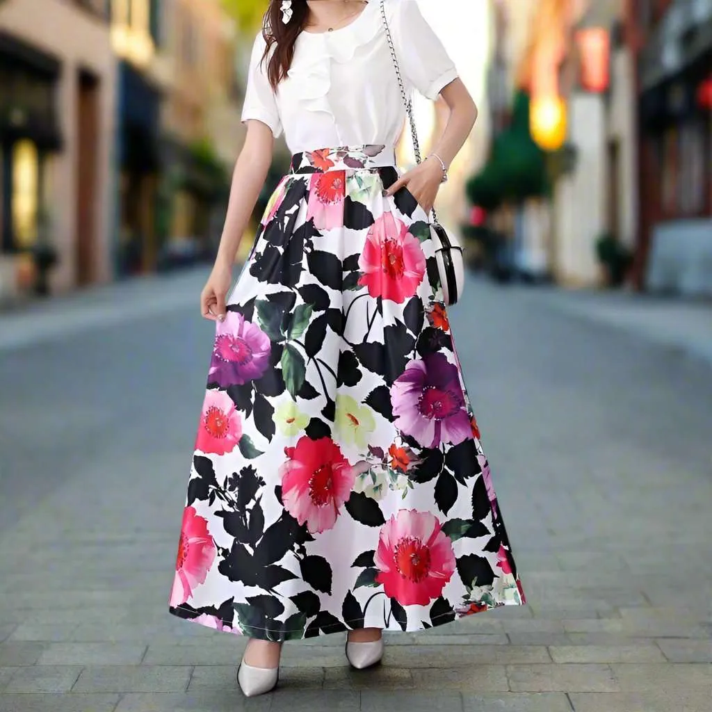 Women's Smooth Fabric Long A-line Skirt