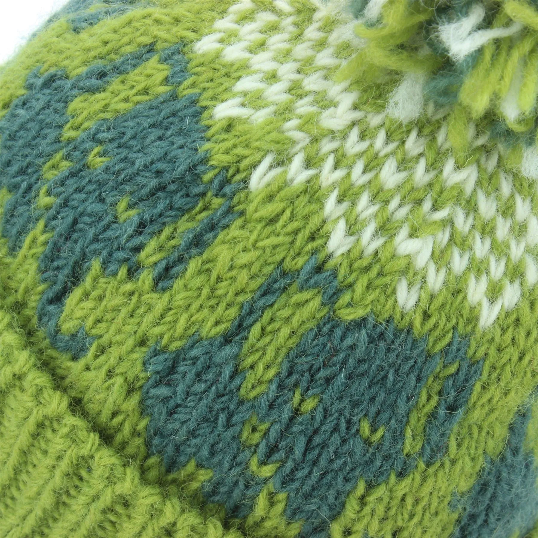 Wool Knit Bobble Beanie Hat - Elephant - Green White