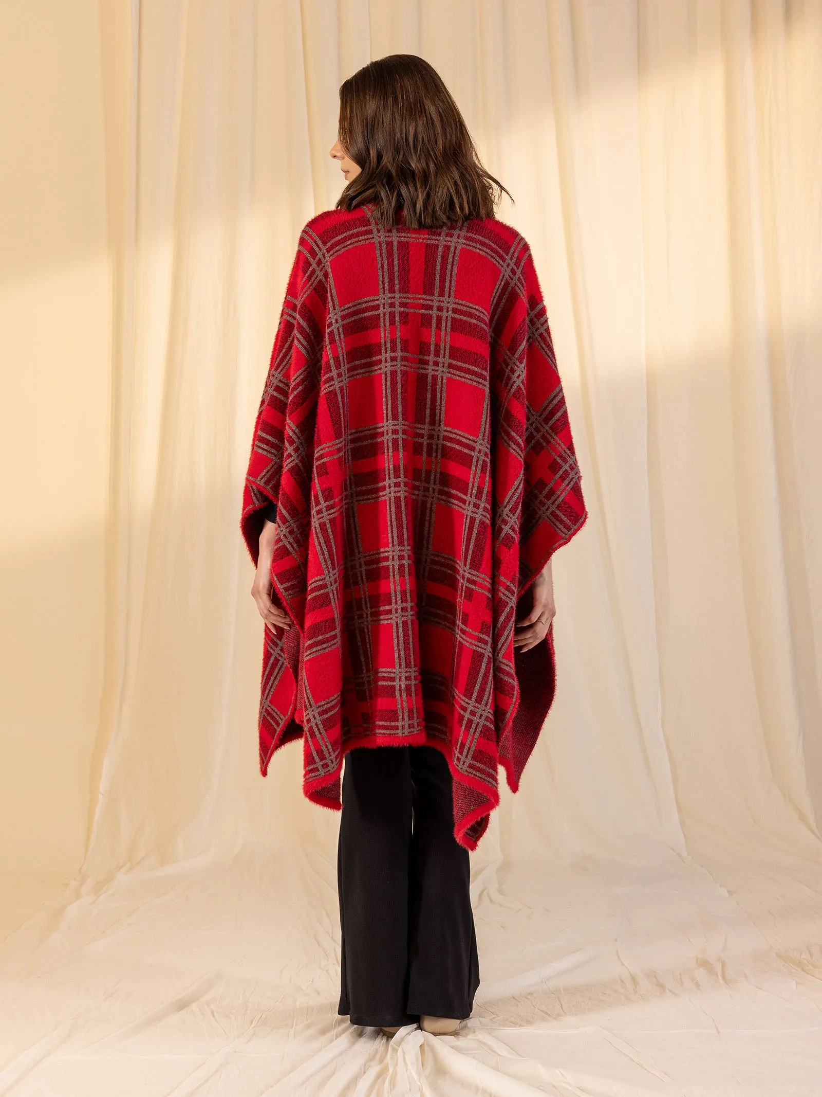 Woolen Reversible Check Cape Crimson