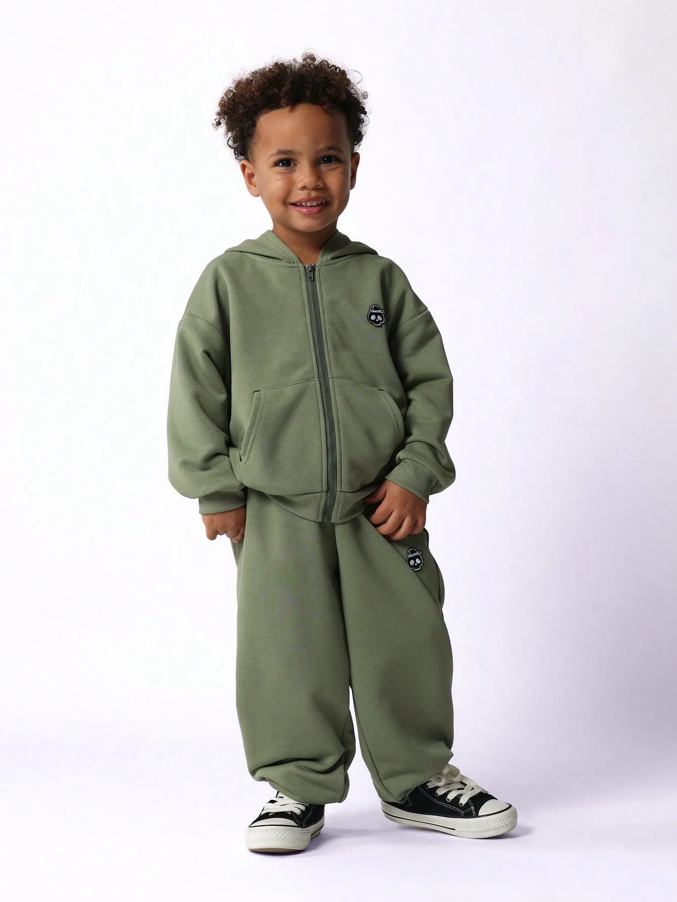 Young Boys Comfort Zip-Up Hoody And Jogger With Embroidered Patch 2 Piece Set