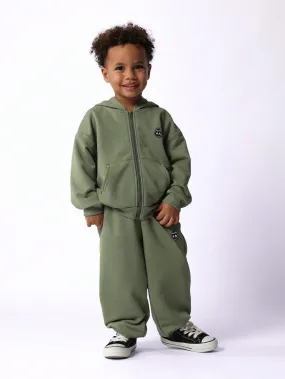 Young Boys Comfort Zip-Up Hoody And Jogger With Embroidered Patch 2 Piece Set