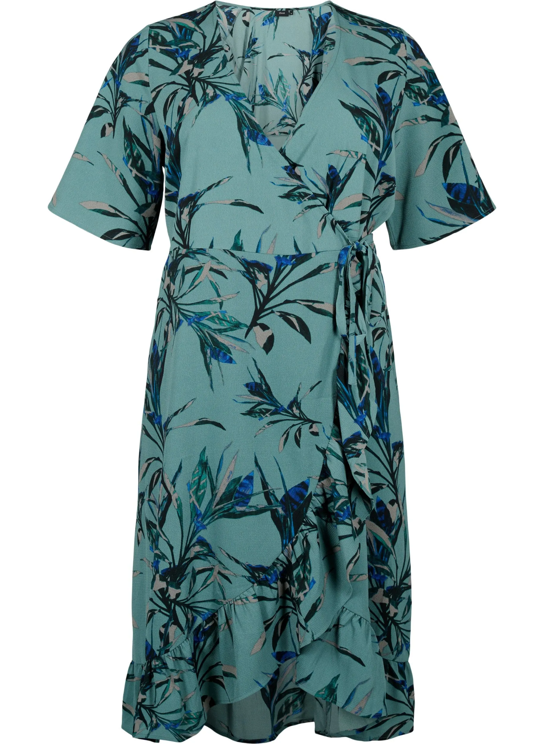 Zizzi Wrap Dress in Sea Pine Leaf