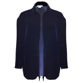 Zoran Navy Blue Open Front Velvet Jacket